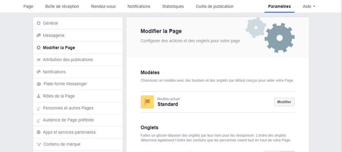 configurer modèle page Facebook